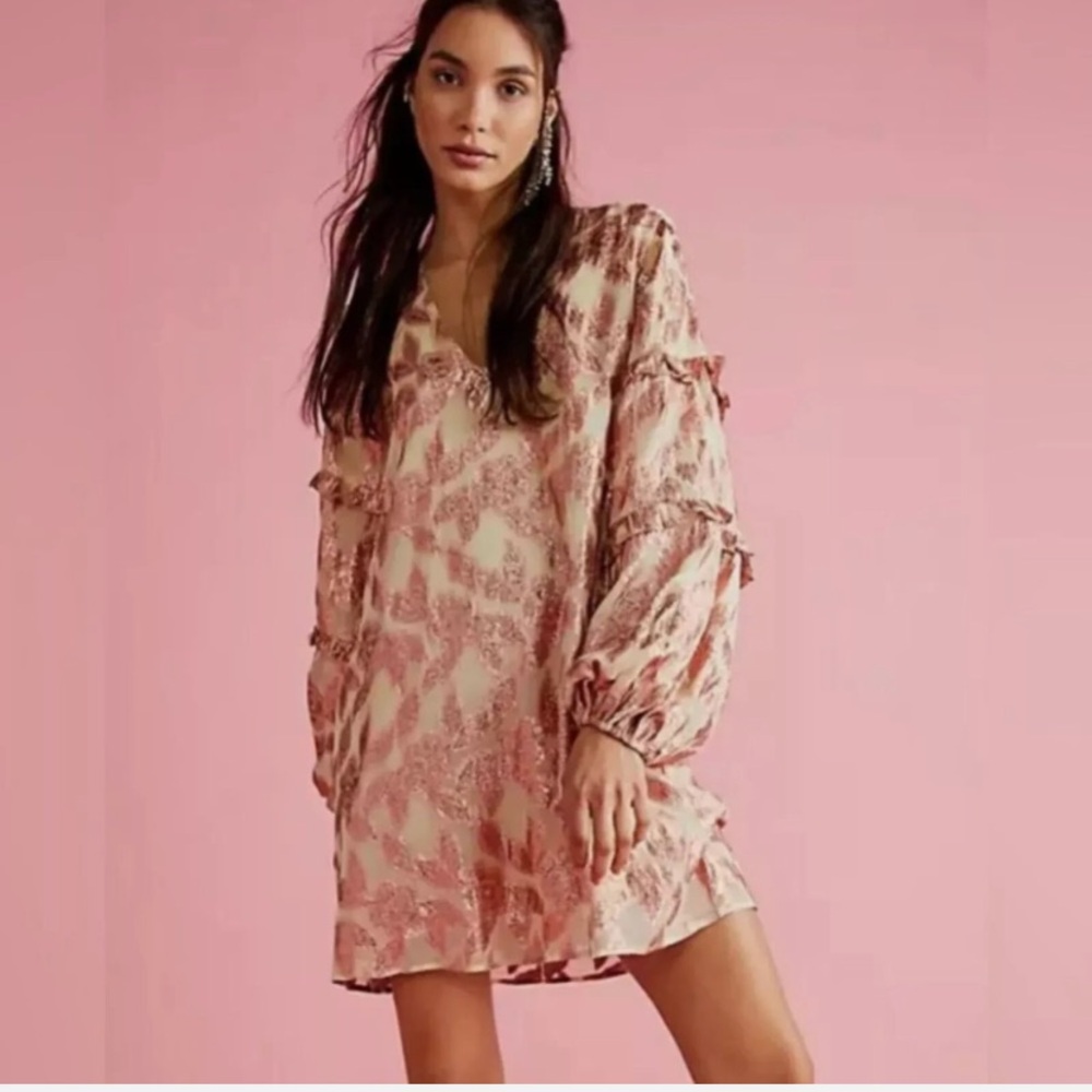 Jen’s Pirate Booty Free People Rising Star rose gold shimmer minidress XS